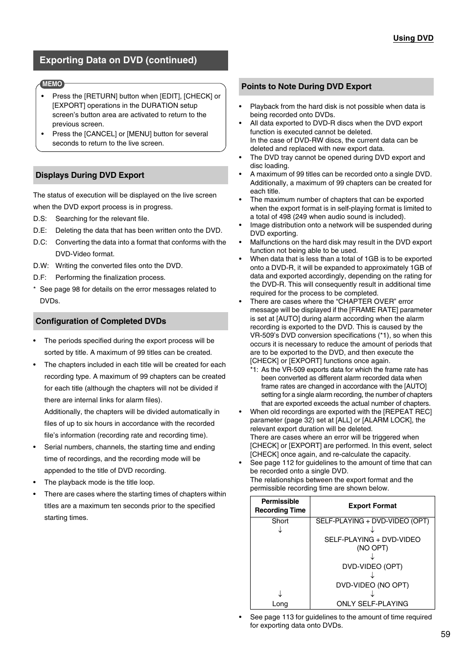 Exporting data on dvd (continued) | JVC VR-509E User Manual | Page 59 / 128