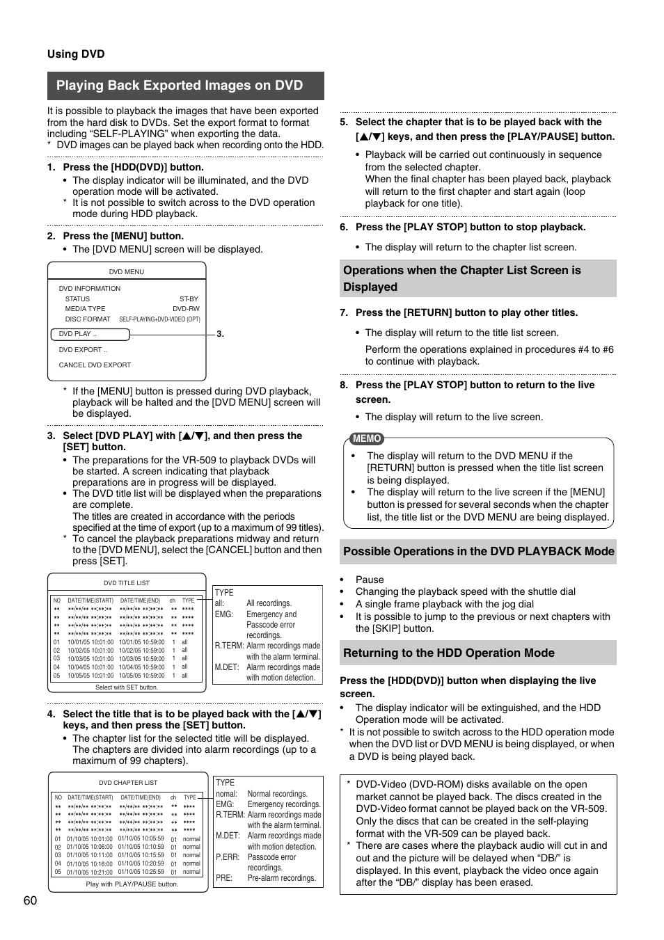 Playing back exported images on dvd | JVC VR-509E User Manual | Page 60 / 128