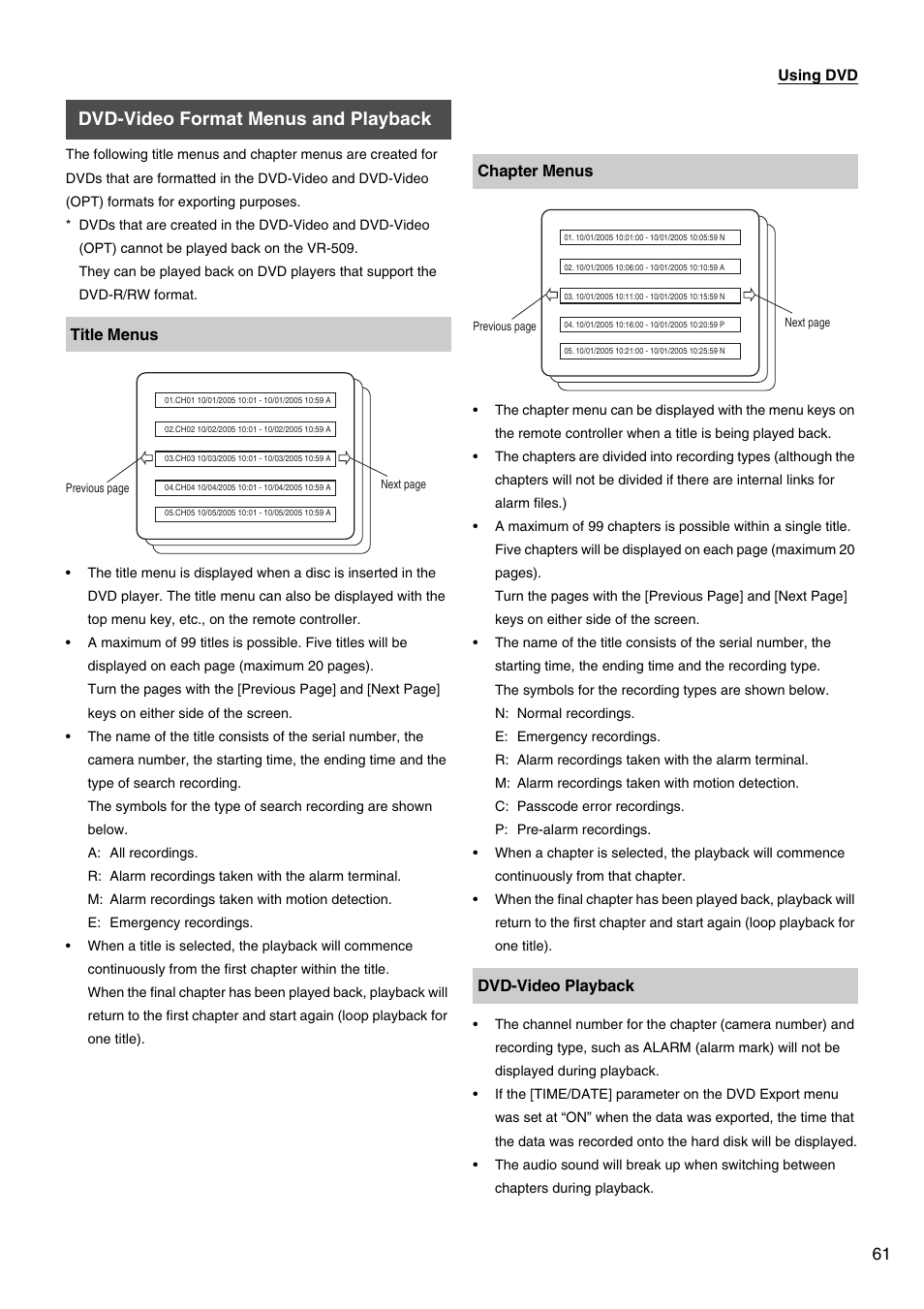 Dvd-video format menus and playback | JVC VR-509E User Manual | Page 61 / 128