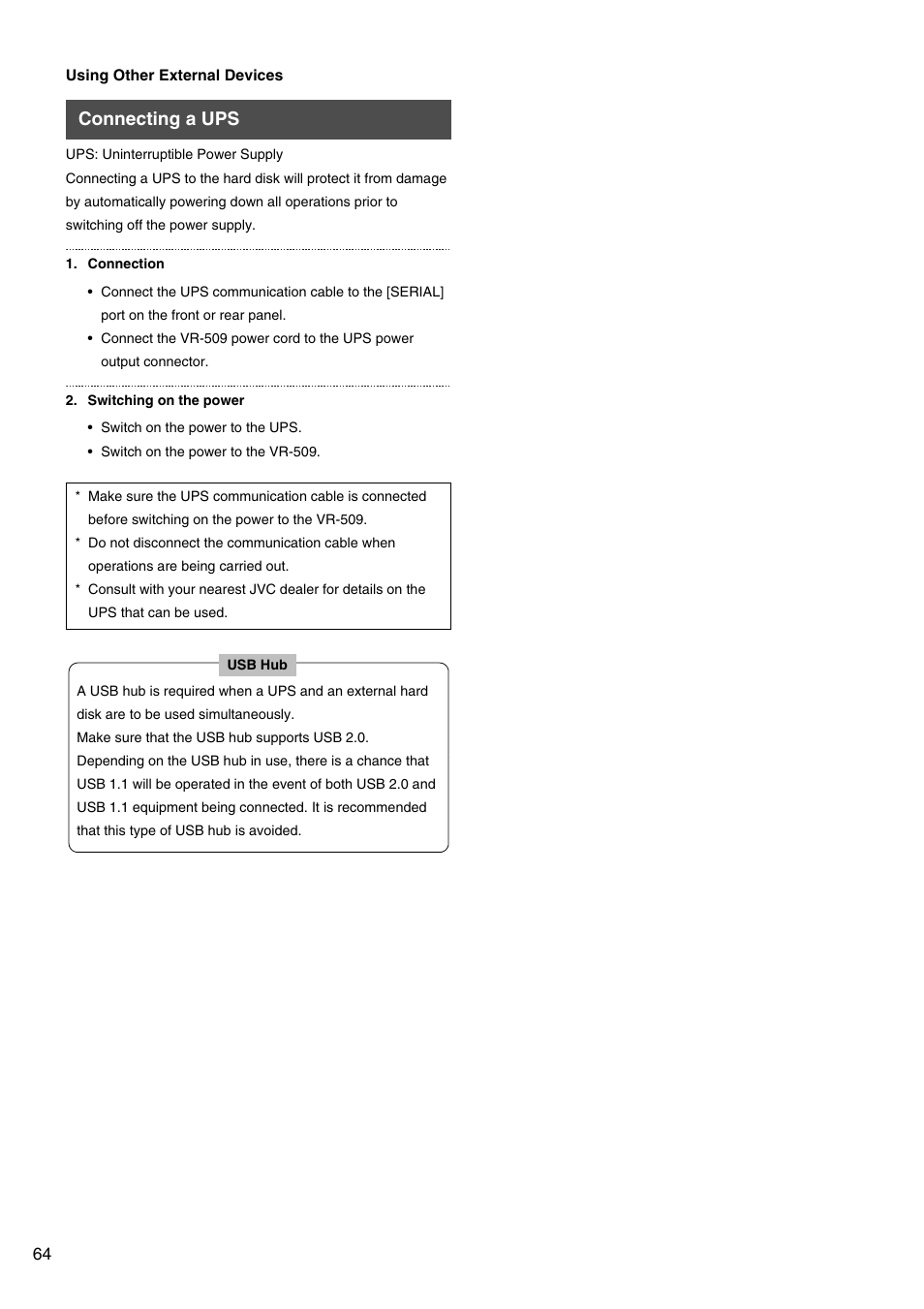 Connecting a ups | JVC VR-509E User Manual | Page 64 / 128