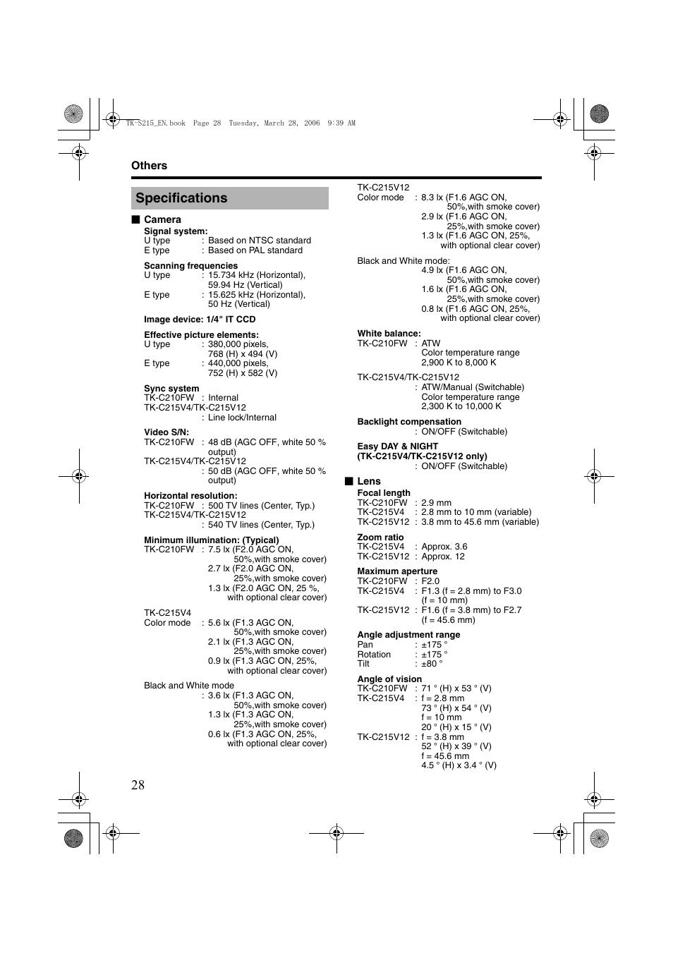Others, Specifications | JVC TK-C210FW User Manual | Page 28 / 32
