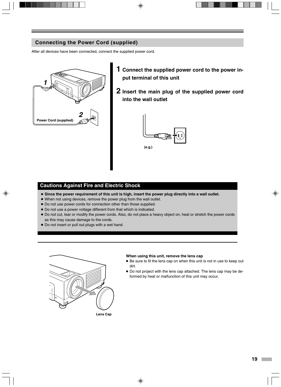 Connecting the power cord (supplied) | JVC DLA-HD2KE User Manual | Page 19 / 40