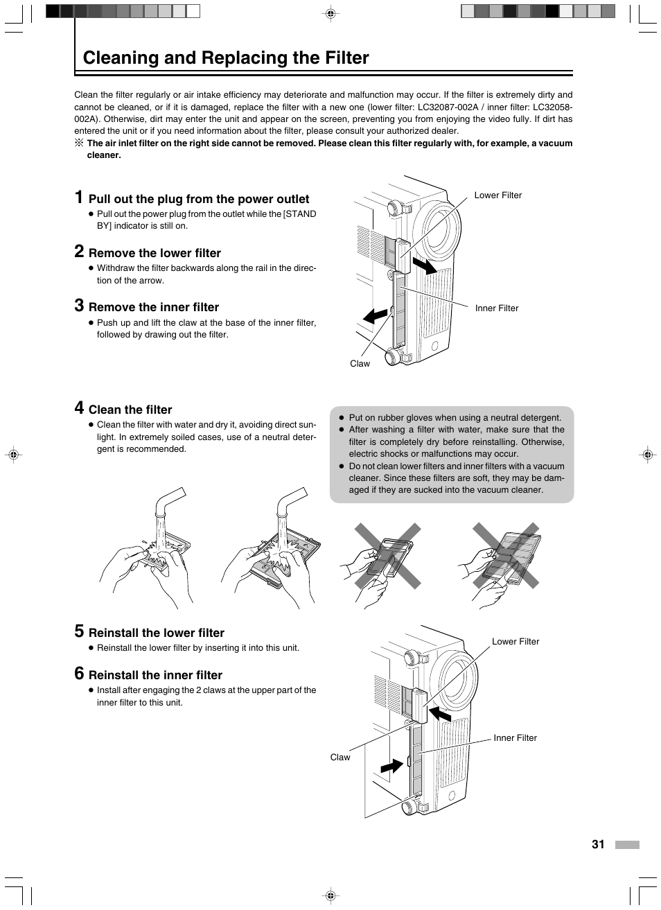 Cleaning and replacing the filter | JVC DLA-HD2KE User Manual | Page 31 / 40