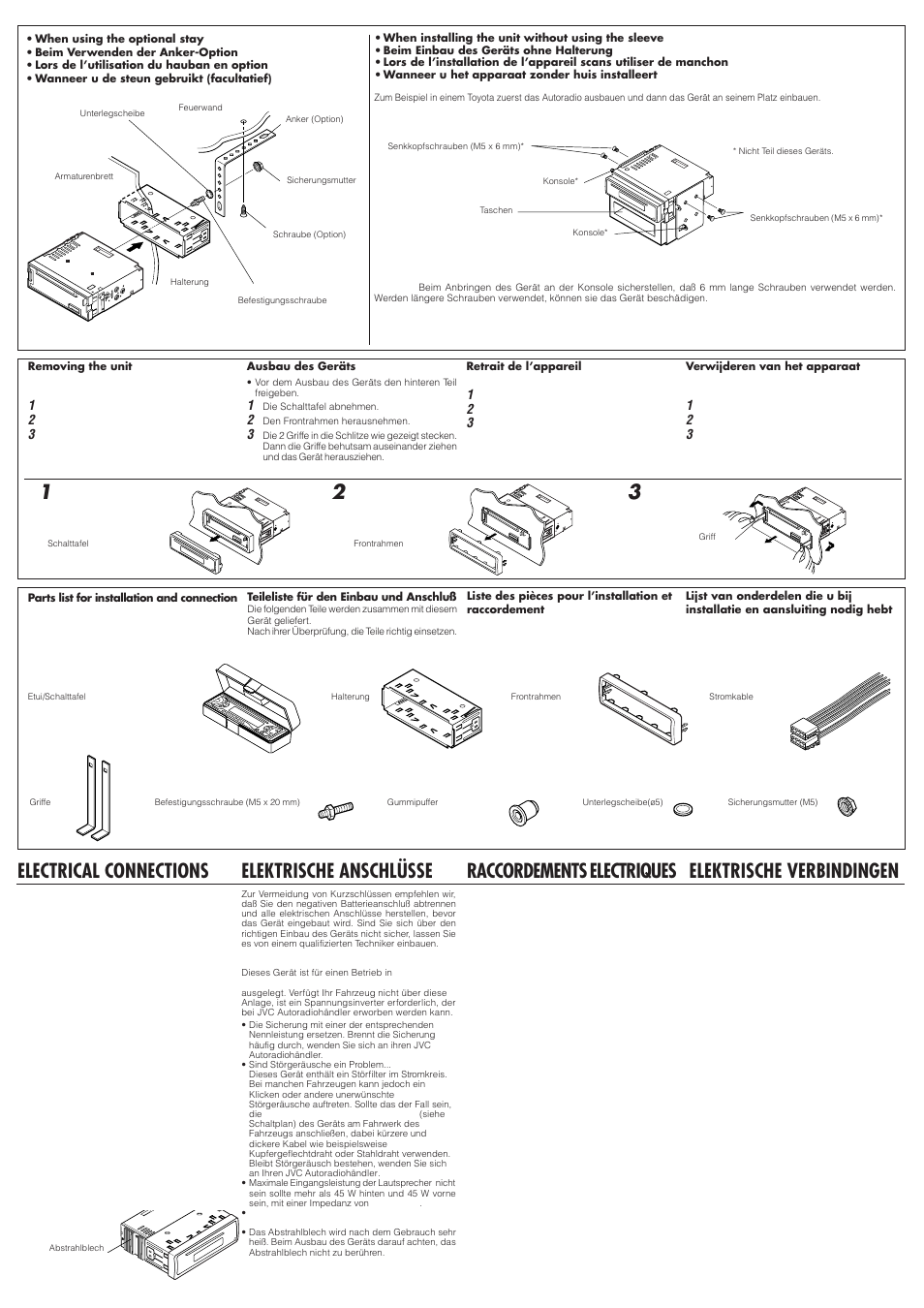 Electrical connections, Elektrische anschlusse, Raccordements electriques | Elektrische verbindingen, 1raccordements electriques, Elektrische anschlüsse | JVC KD-S721R  EN User Manual | Page 2 / 4