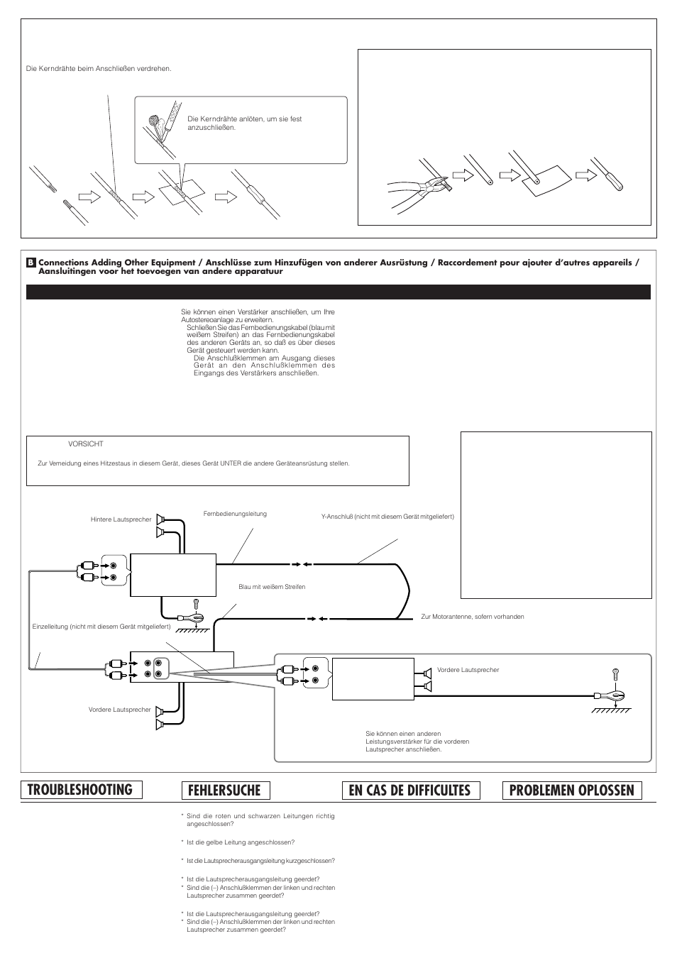 Troubleshooting, Fehlersuche, En cas de difficultes | Problemen oplossen | JVC KD-S721R  EN User Manual | Page 4 / 4