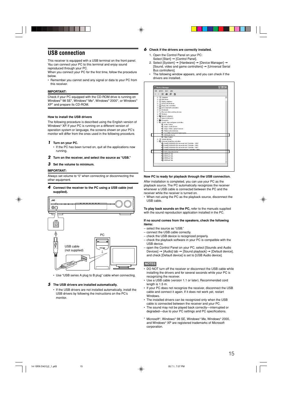 Usb connection | JVC RX-D401S User Manual | Page 17 / 52