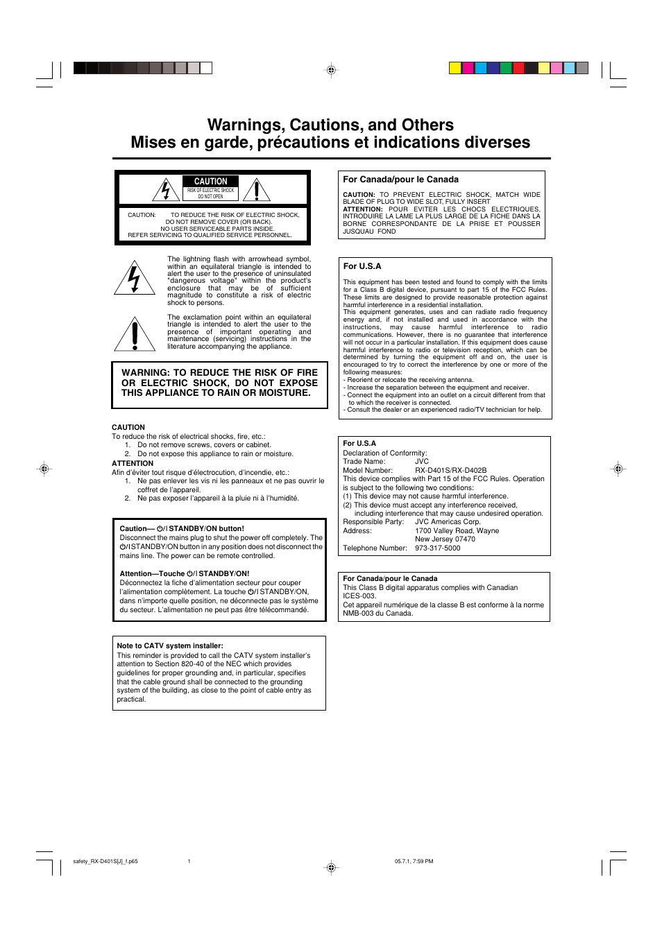 Warnings, cautions, and others | JVC RX-D401S User Manual | Page 2 / 52