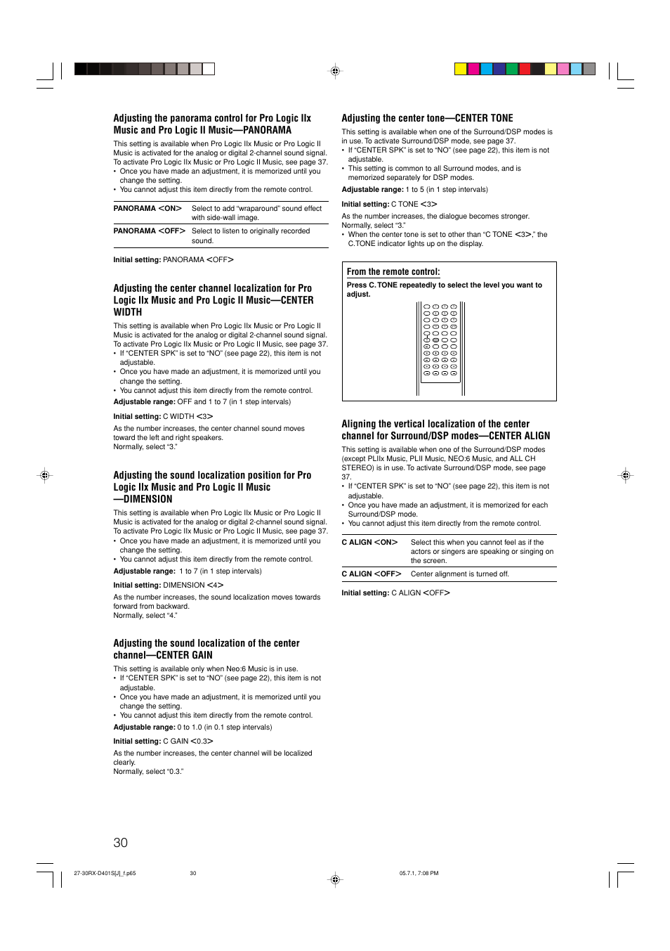 Adjusting the center tone—center tone | JVC RX-D401S User Manual | Page 32 / 52
