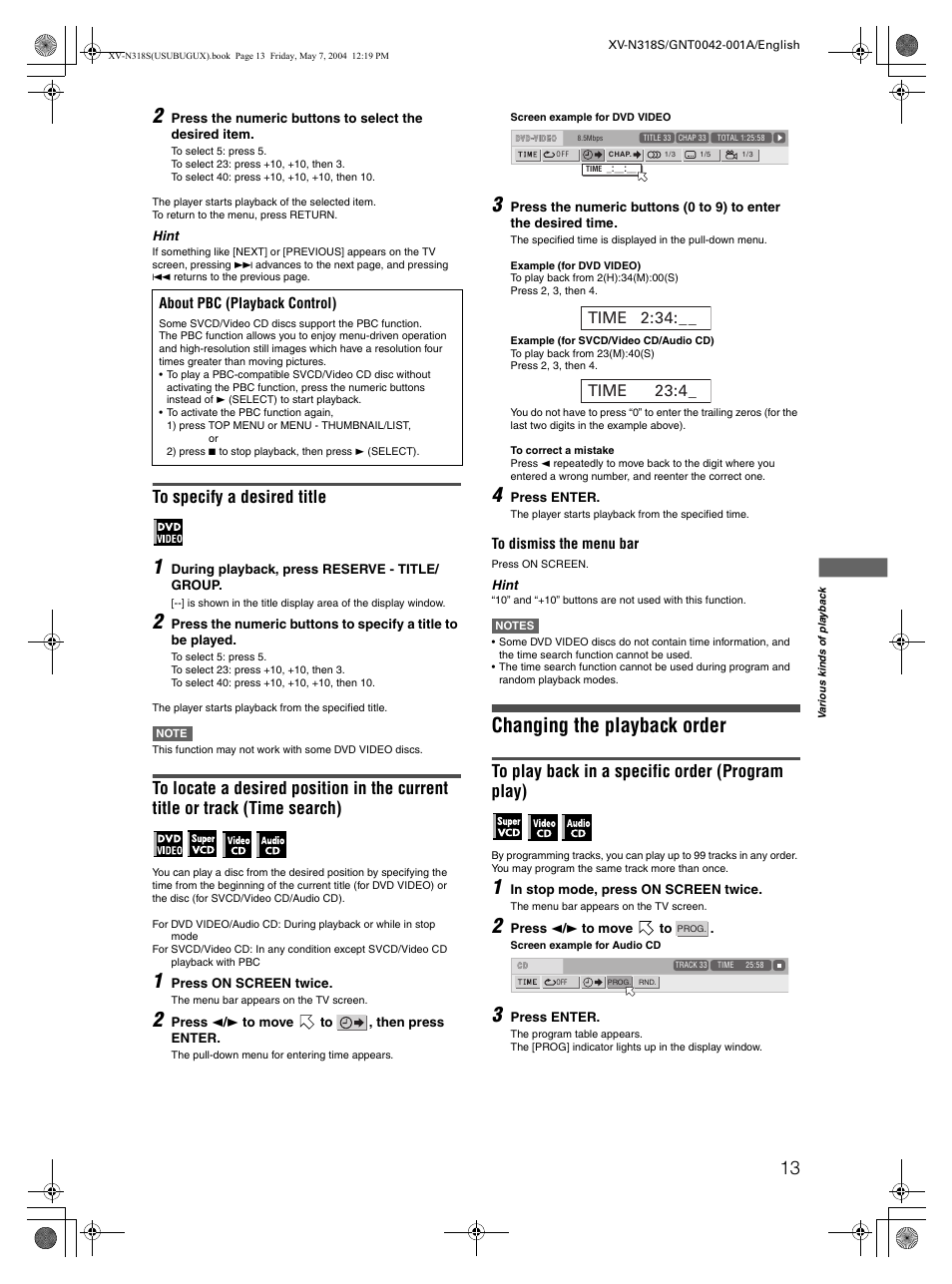 Changing the playback order | JVC XV-N318S User Manual | Page 15 / 40