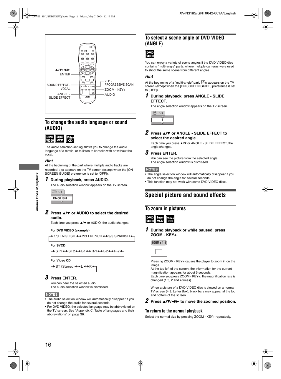 Special picture and sound effects | JVC XV-N318S User Manual | Page 18 / 40