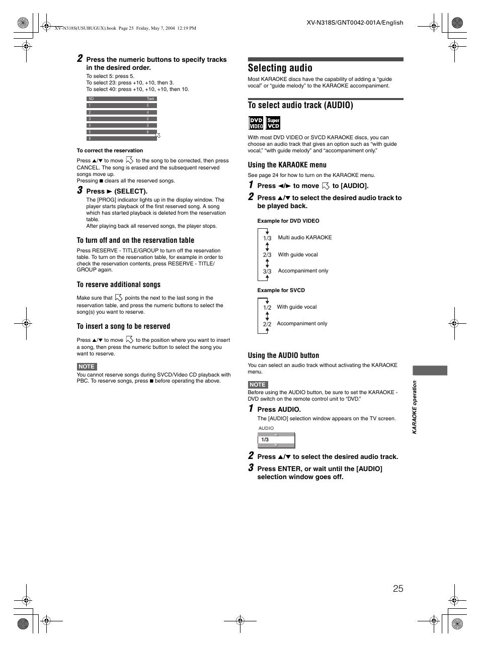 Selecting audio | JVC XV-N318S User Manual | Page 27 / 40