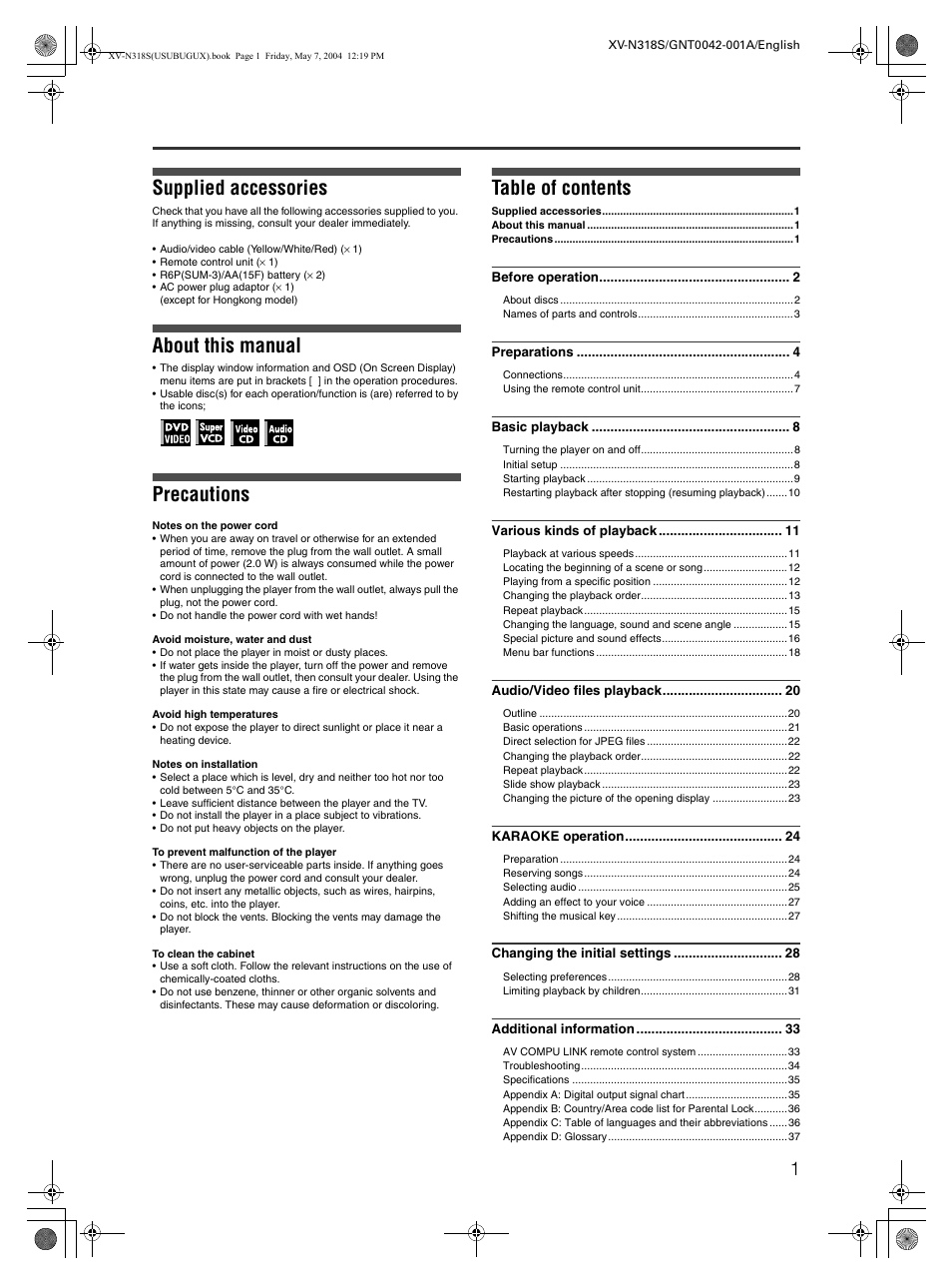 JVC XV-N318S User Manual | Page 3 / 40