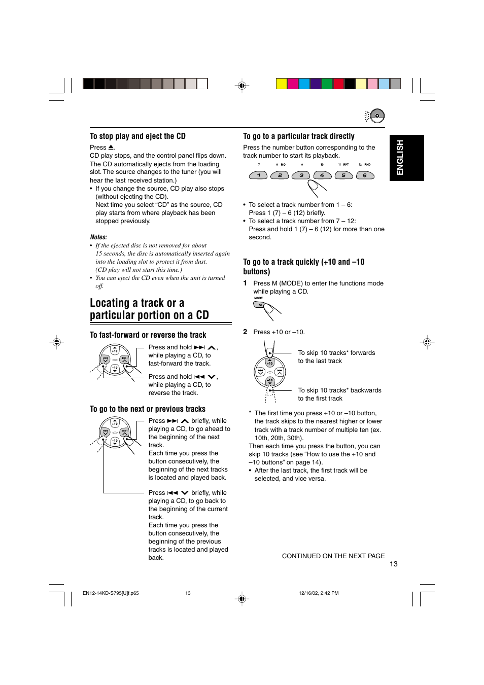 Locating a track or a particular portion on a cd | JVC KD-S795 User Manual | Page 13 / 25