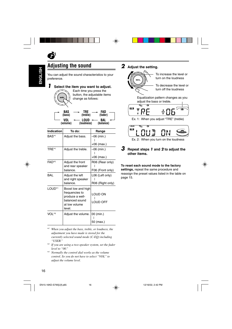 Adjusting the sound, English | JVC KD-S795 User Manual | Page 16 / 25