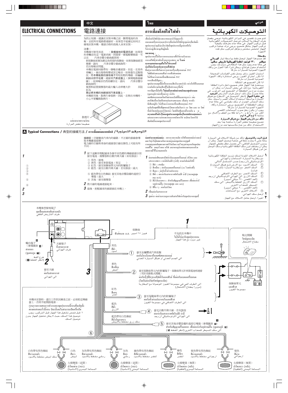 Electrical connections, Лх¡‚¥¬„™и ‰шши, Ëõ¡µëõ·∫∫ª°µ | English, ºëπ√–∫“¬§«“¡√èõπ, И« “¬х, Μлх°—∫ “¬х, Я¥‡™◊лх¡µлх “¬¥‘π¥è“πа≈—я, Õõ° (¥ÿ·ºπ¿ÿ¡ ), Л‰¥и„аи¡“°—∫™я¥ª√–°õ∫π | JVC KD-S795 User Manual | Page 24 / 25