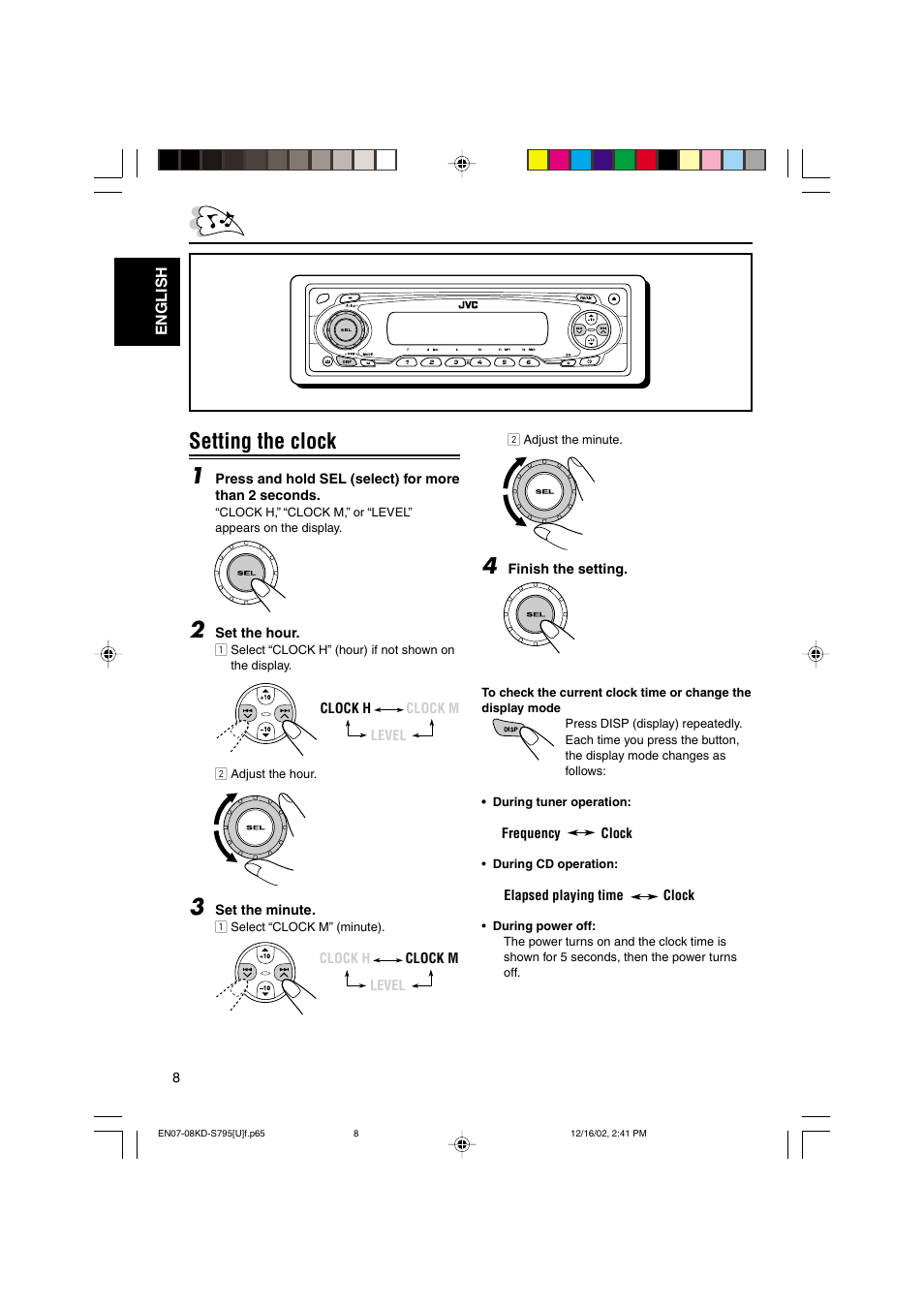 Setting the clock 1 | JVC KD-S795 User Manual | Page 8 / 25