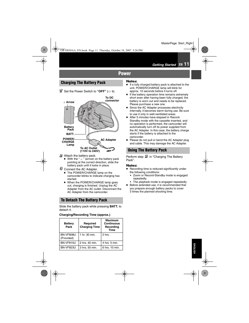 Power, Using the battery pack | JVC GR-D850AA User Manual | Page 11 / 40