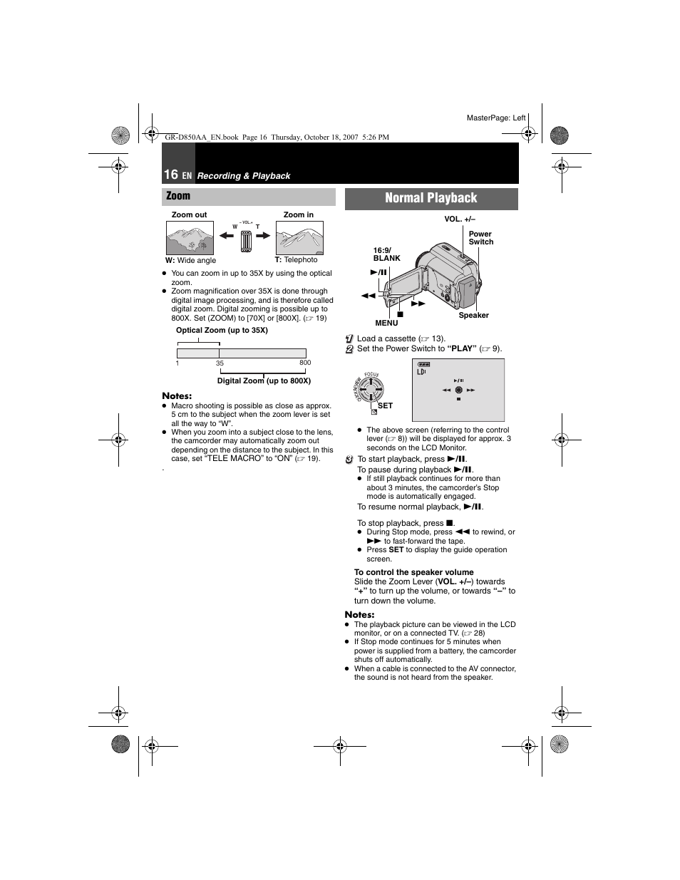 Zoom, Normal playback | JVC GR-D850AA User Manual | Page 16 / 40