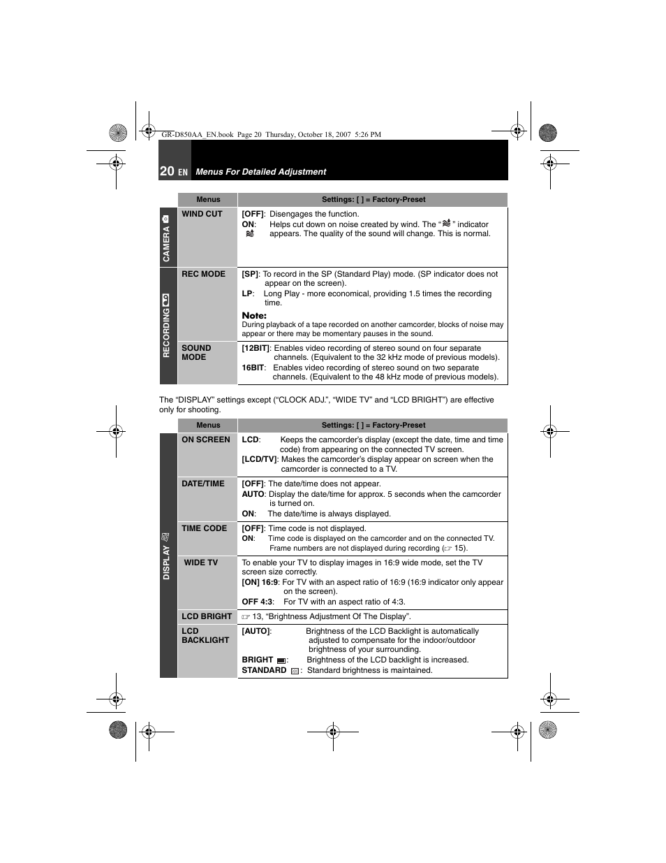 Menus for detailed adjustment, Is set to “on | JVC GR-D850AA User Manual | Page 20 / 40