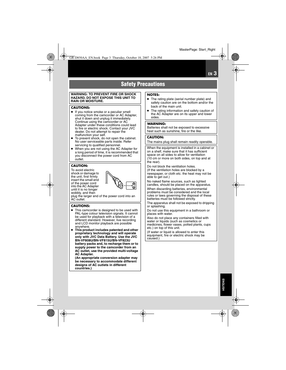 Safety precautions | JVC GR-D850AA User Manual | Page 3 / 40