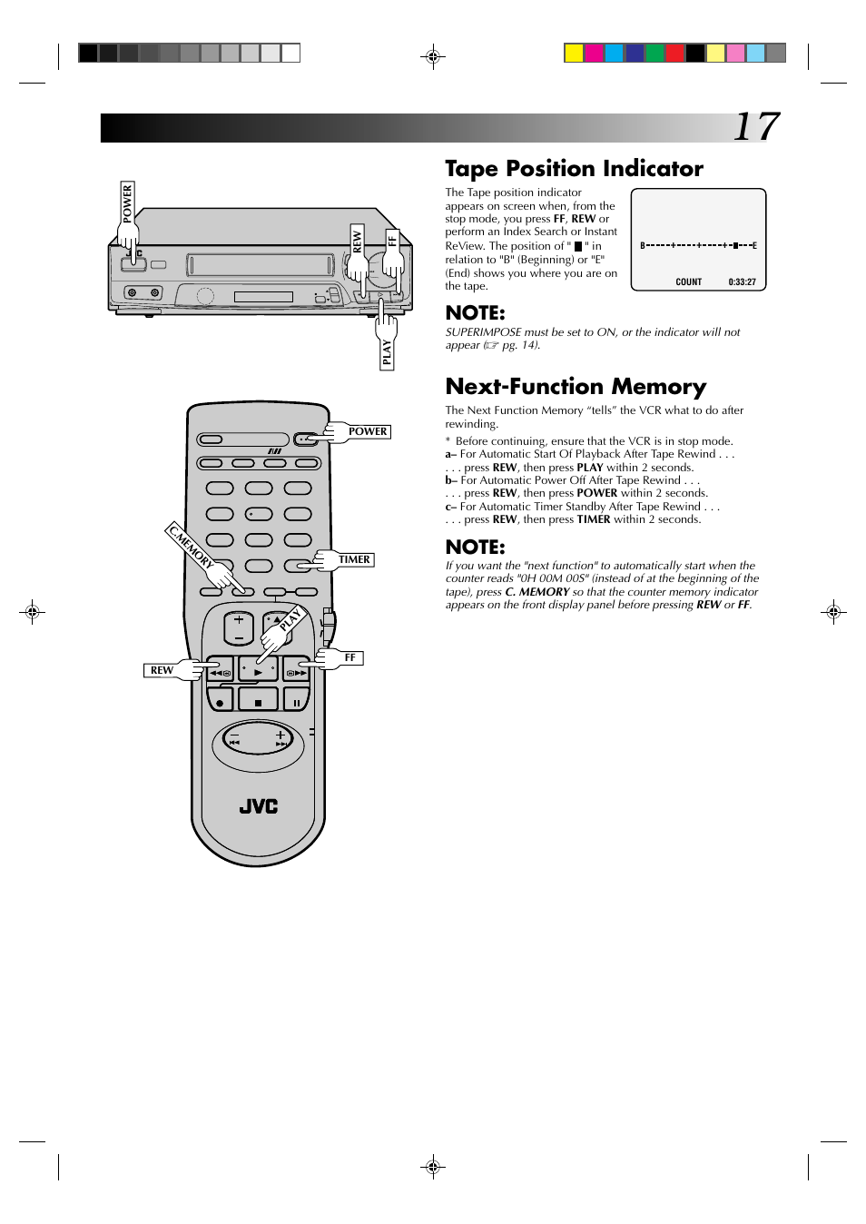 Tape position indicator | JVC HR-J4003UM User Manual | Page 17 / 38