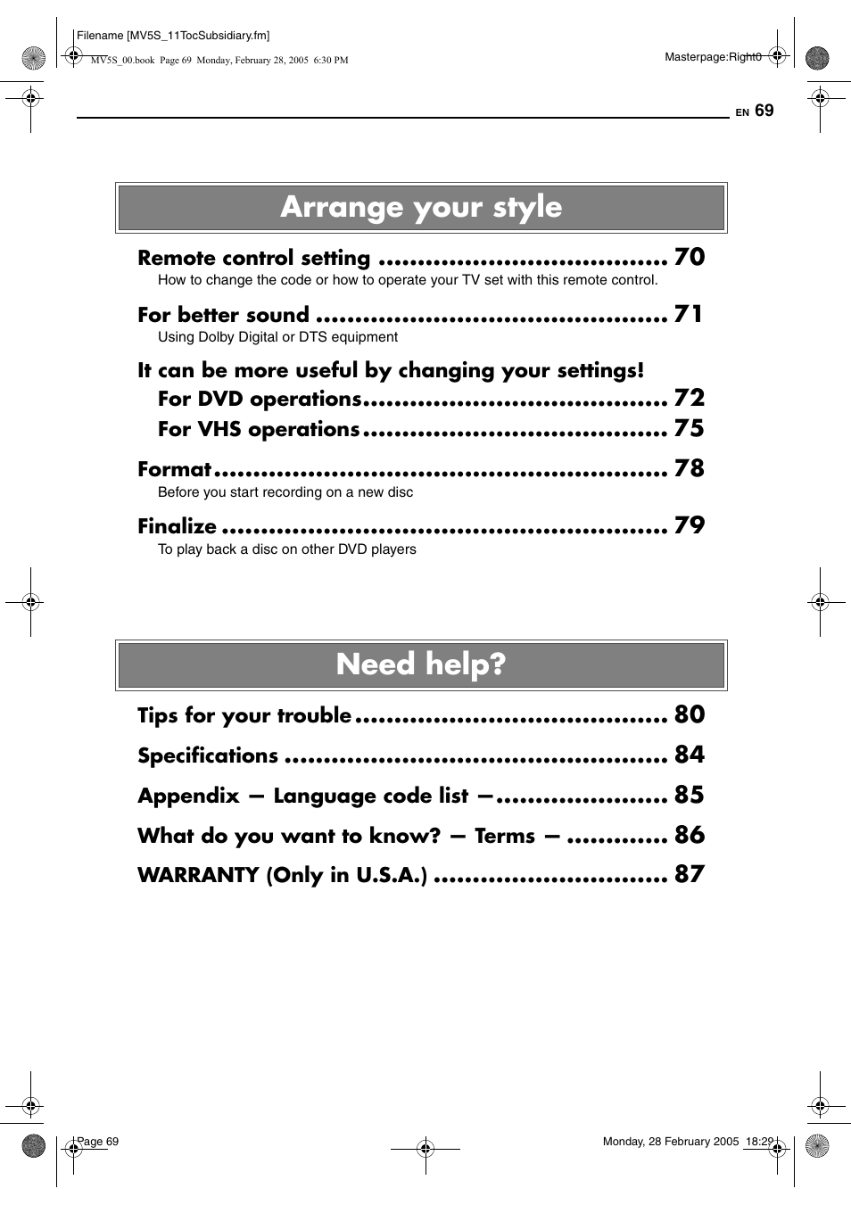 Arrange your style need help | JVC DR-MV5S User Manual | Page 69 / 88