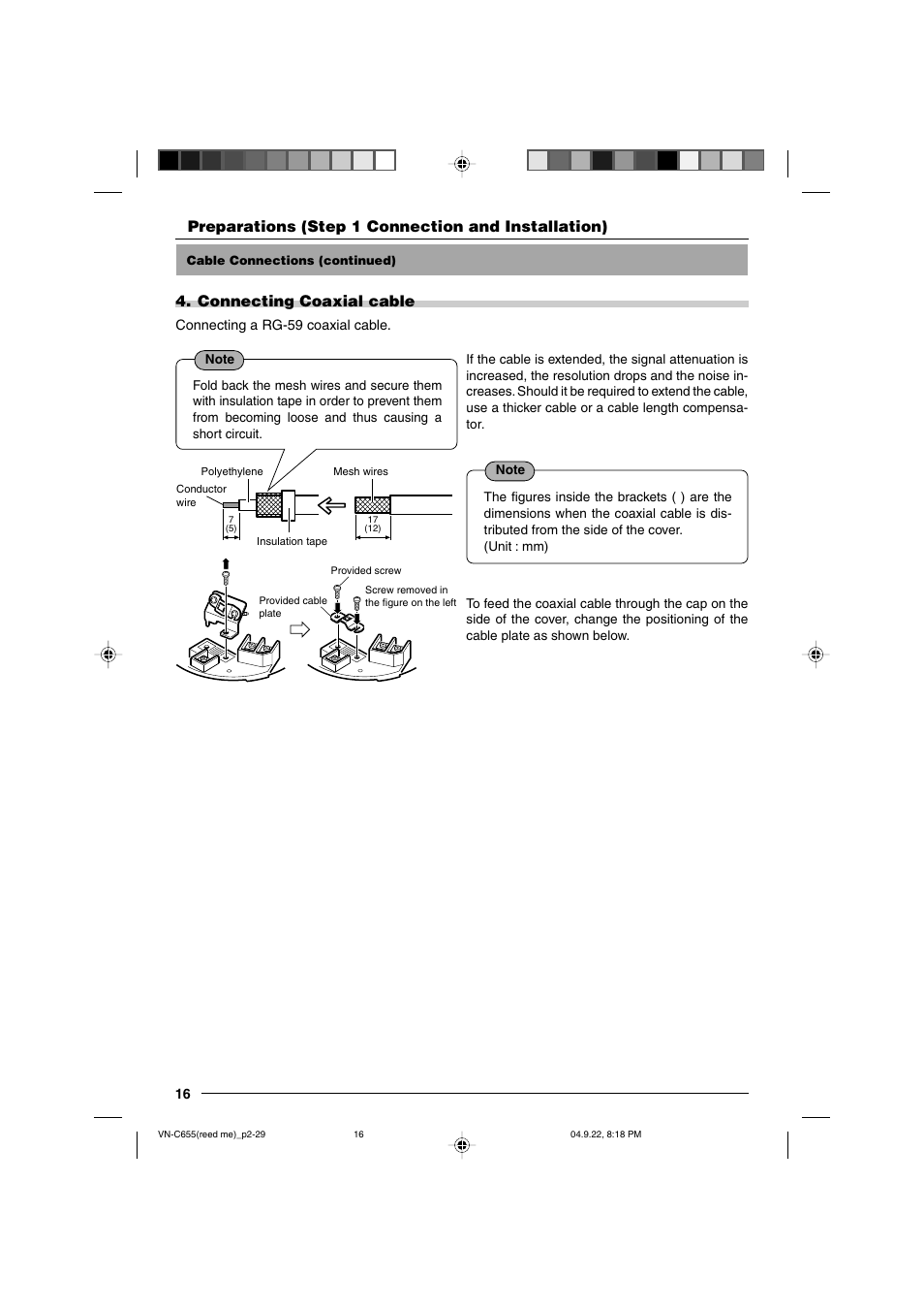 Connecting coaxial cable | JVC VN-C655U User Manual | Page 16 / 40