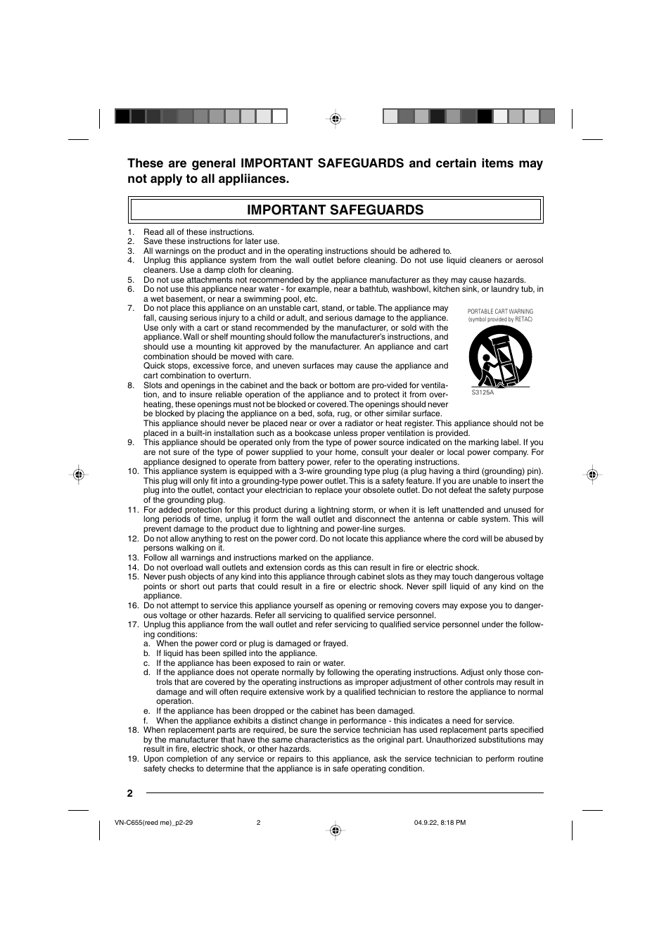 Important safeguards | JVC VN-C655U User Manual | Page 2 / 40