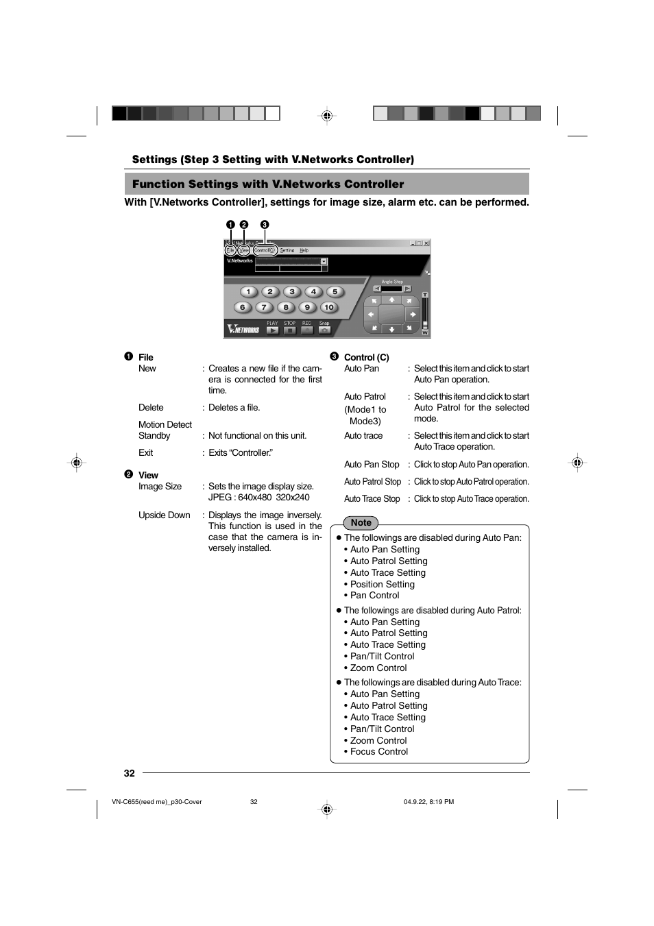 Function settings with v.networks controller | JVC VN-C655U User Manual | Page 32 / 40