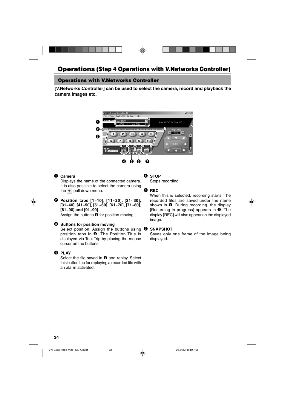 Operations, Step 4 operations with v.networks controller, Operations with v.networks controller | JVC VN-C655U User Manual | Page 34 / 40