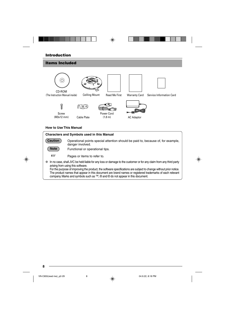 Items included | JVC VN-C655U User Manual | Page 8 / 40