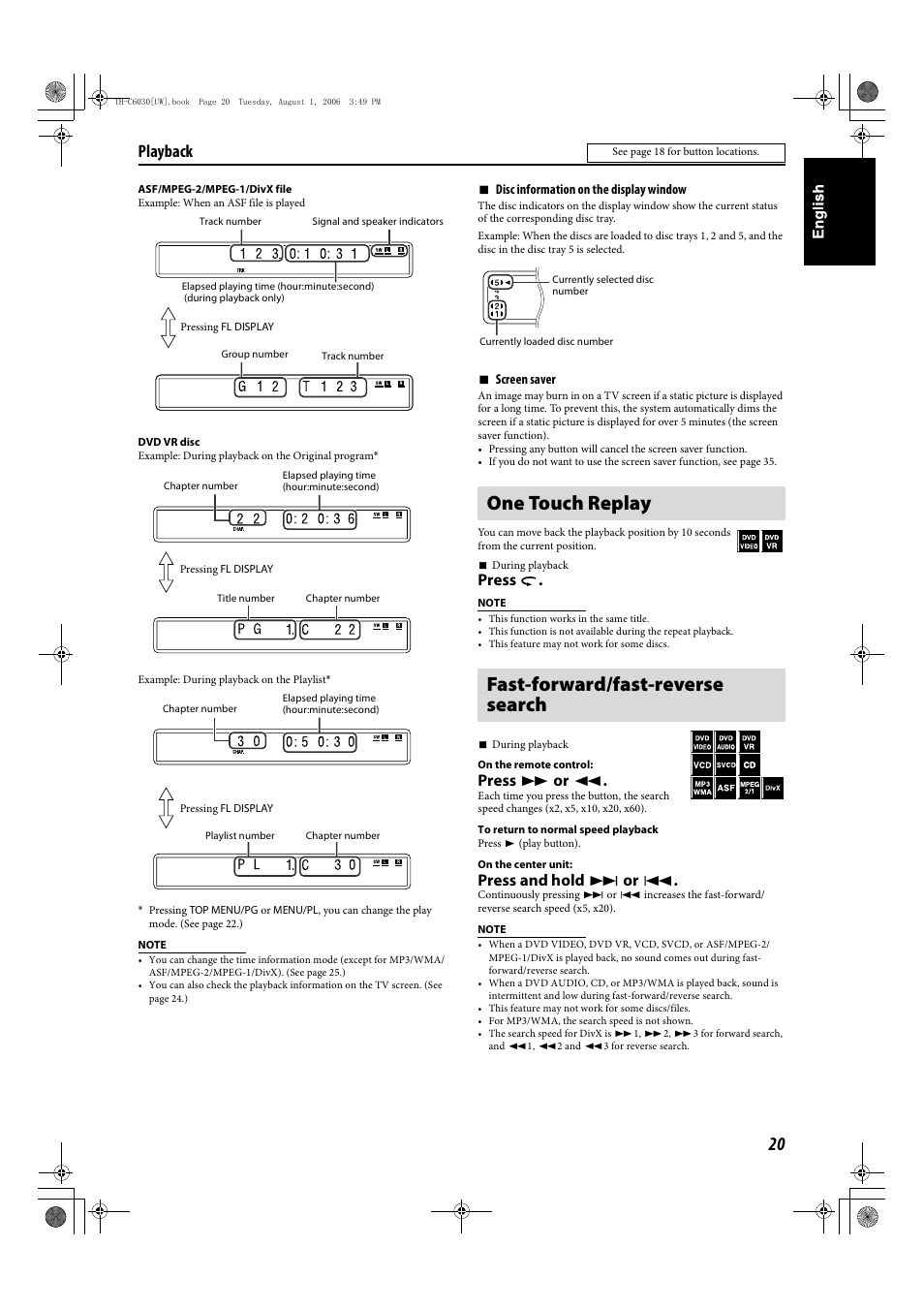 One touch replay fast-forward/fast-reverse search, Playback, Press | Press y or 1, Press and hold x or 4 | JVC TH-C90 User Manual | Page 117 / 138