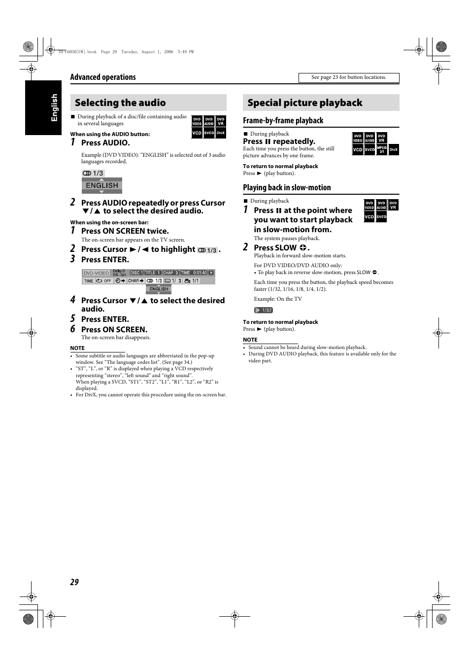 Selecting the audio special picture playback | JVC TH-C90 User Manual | Page 126 / 138