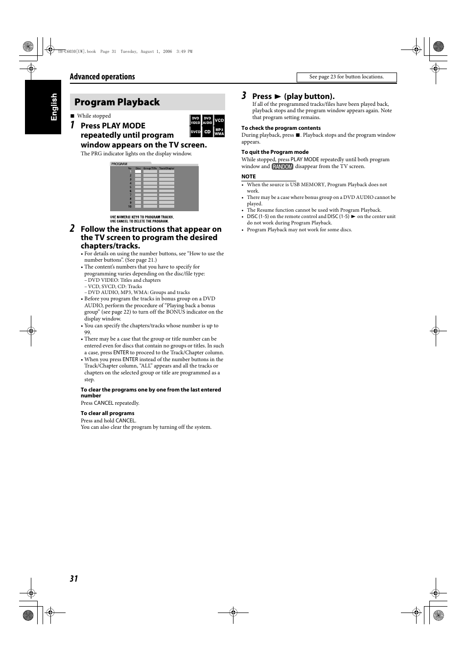 Program playback, Advanced operations | JVC TH-C90 User Manual | Page 128 / 138