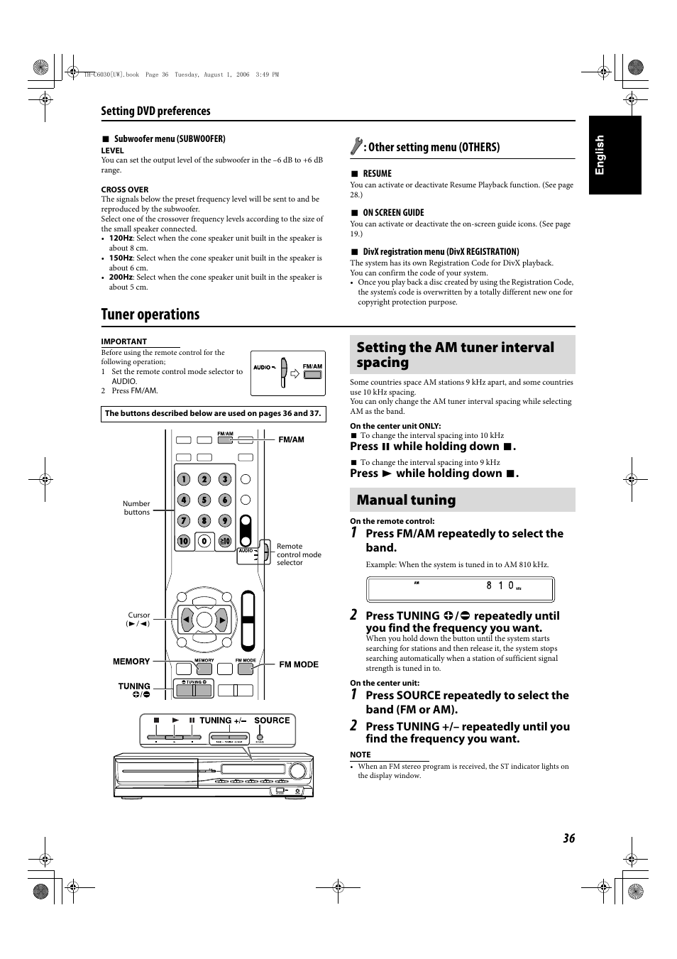 Tuner operations, Other setting menu (others), Setting dvd preferences | JVC TH-C90 User Manual | Page 133 / 138