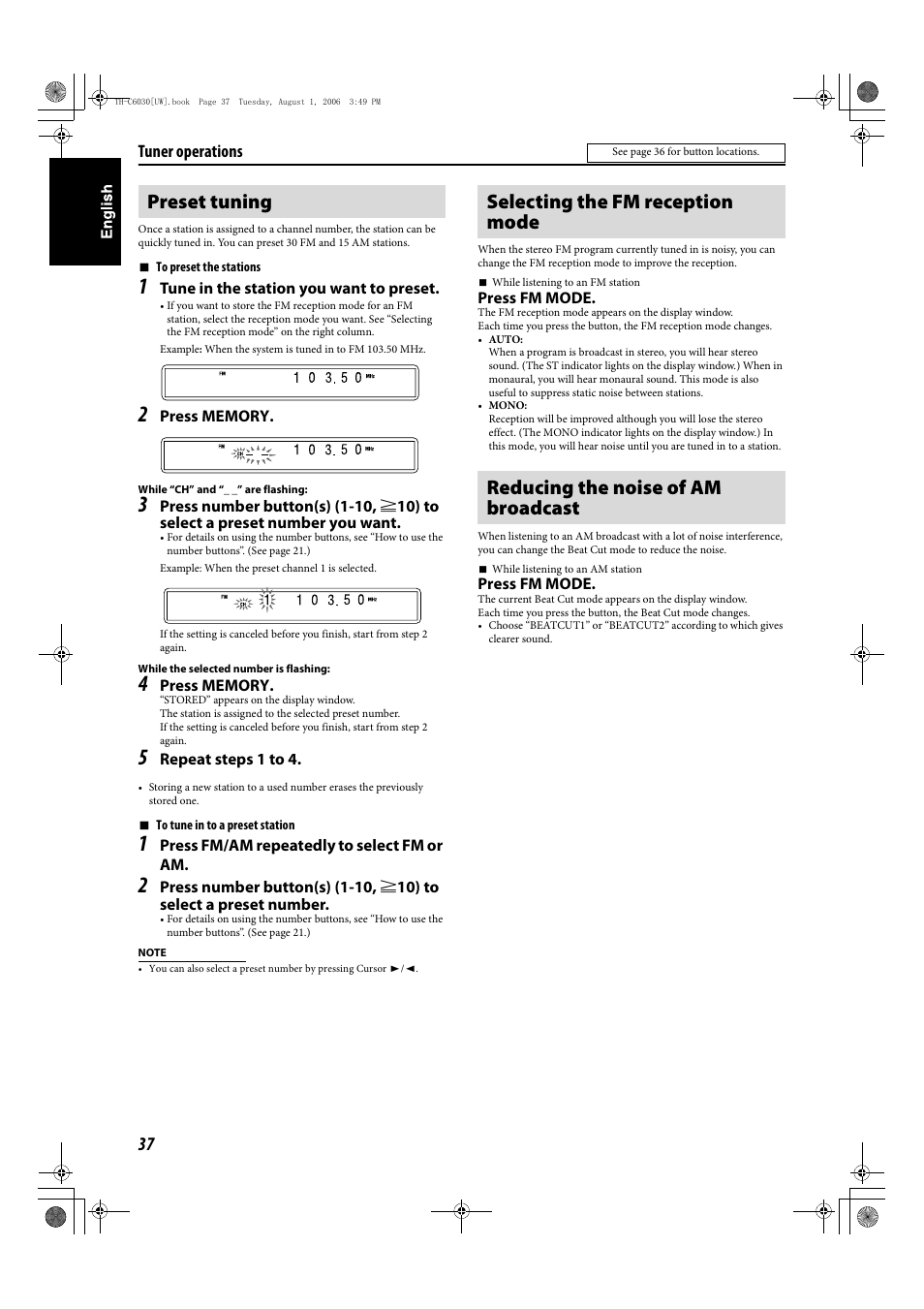 Tuner operations | JVC TH-C90 User Manual | Page 134 / 138