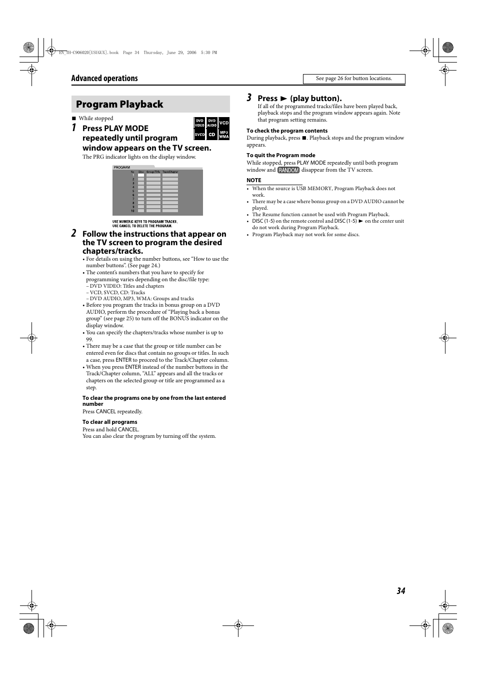 Program playback, Advanced operations | JVC TH-C90 User Manual | Page 37 / 138
