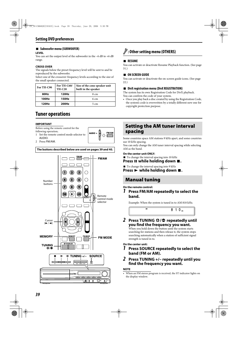 Tuner operations, Other setting menu (others), Setting dvd preferences | JVC TH-C90 User Manual | Page 42 / 138