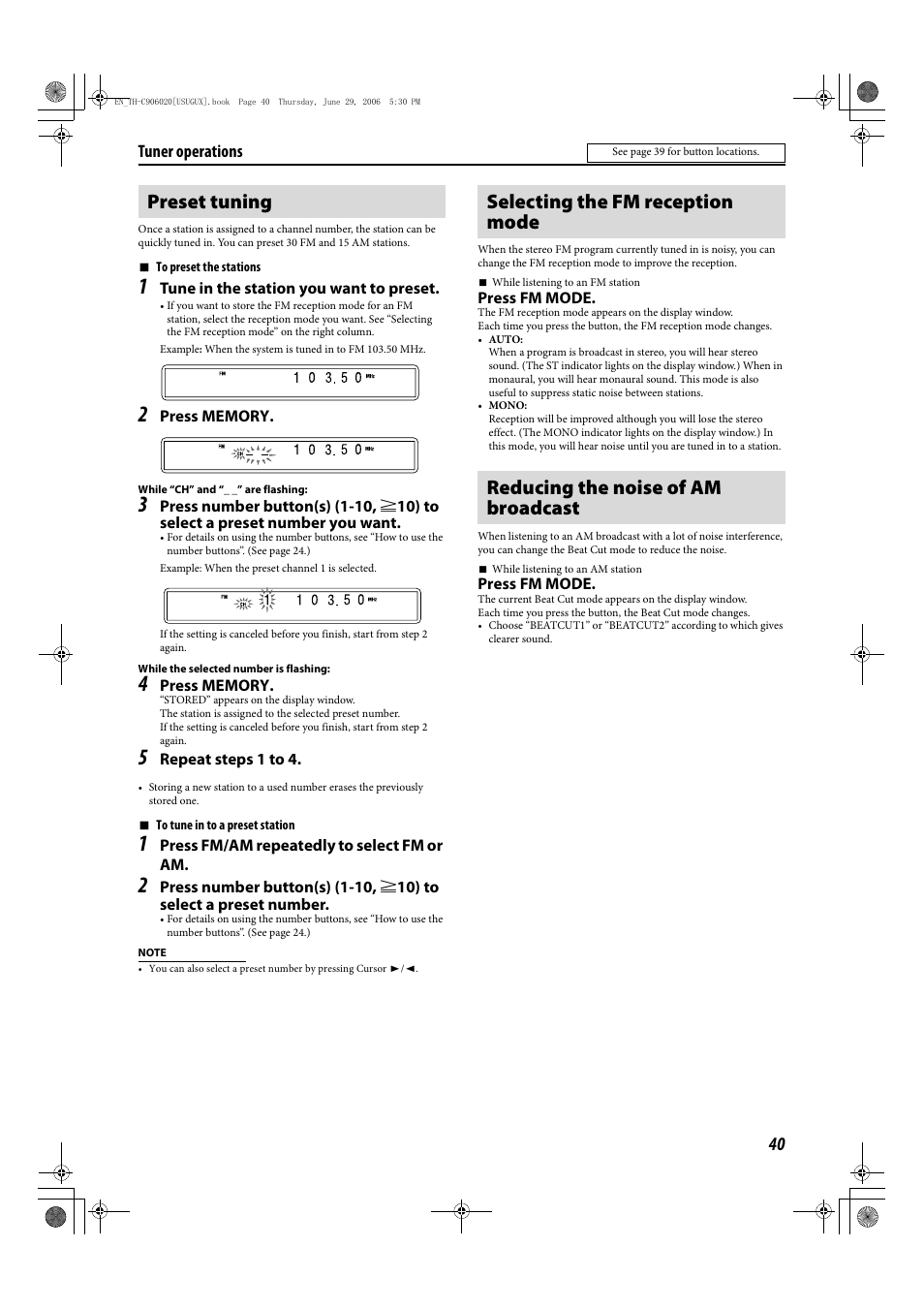 Tuner operations | JVC TH-C90 User Manual | Page 43 / 138