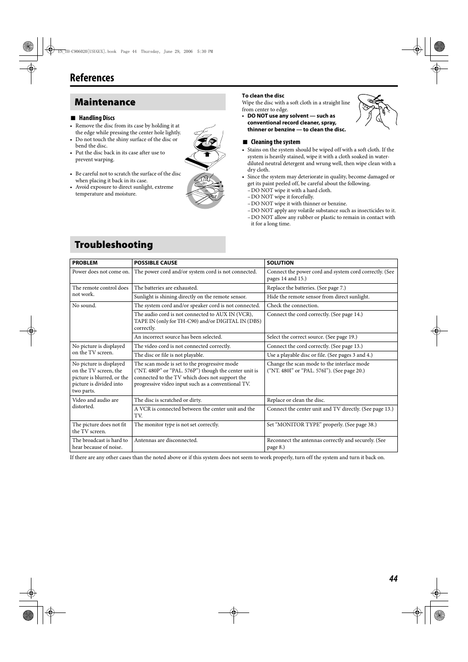 References, Maintenance troubleshooting | JVC TH-C90 User Manual | Page 47 / 138