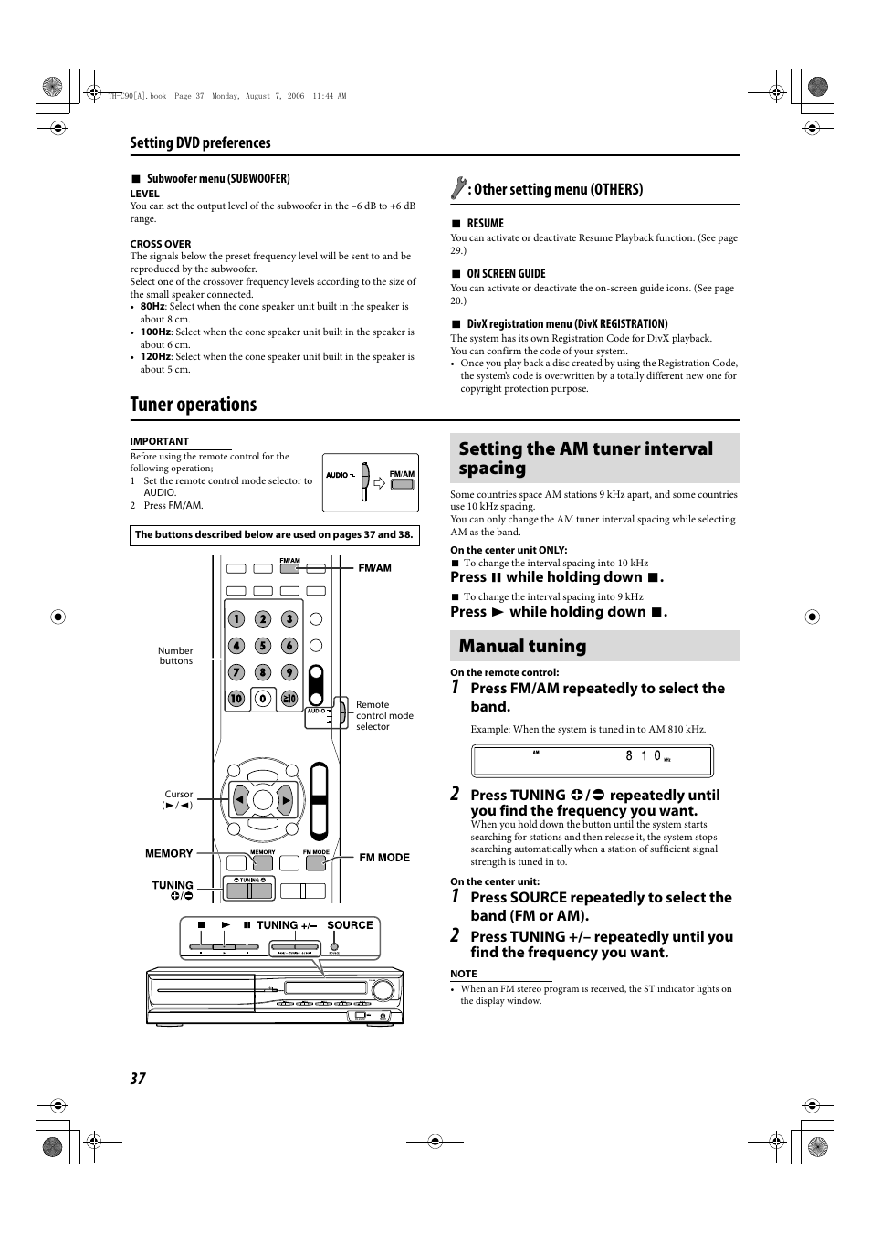 Tuner operations, Other setting menu (others), Setting dvd preferences | JVC TH-C90 User Manual | Page 90 / 138