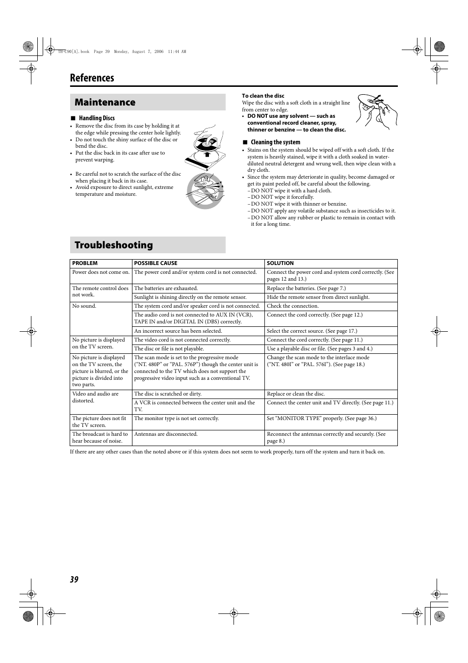 References, Maintenance troubleshooting | JVC TH-C90 User Manual | Page 92 / 138