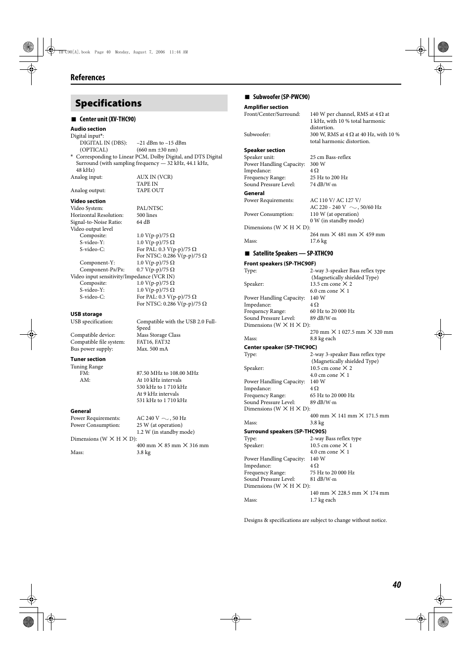 Specifications, References | JVC TH-C90 User Manual | Page 93 / 138