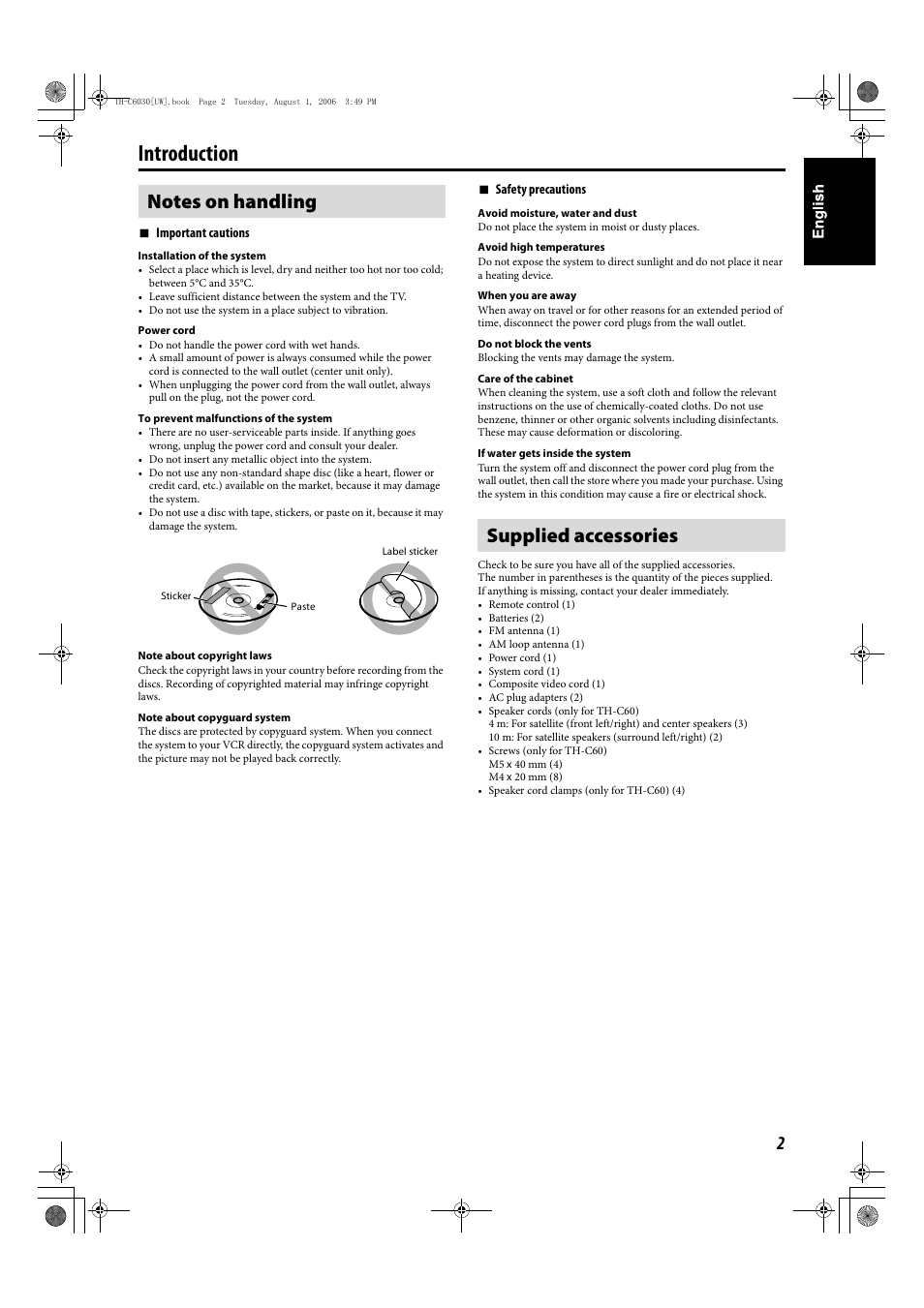 Introduction, Supplied accessories | JVC TH-C90 User Manual | Page 99 / 138