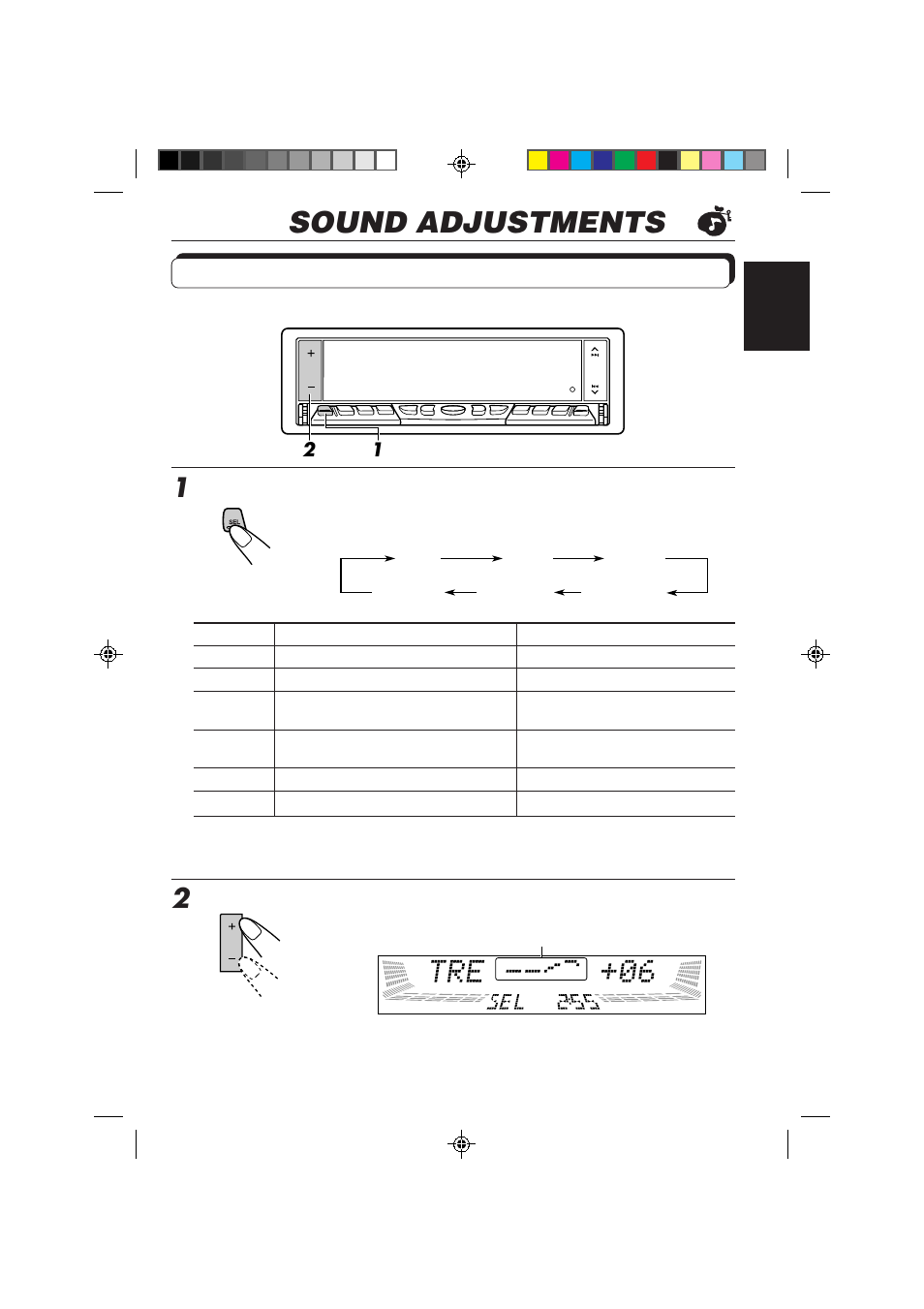Sound adjustments, Adjusting the sound, Select the item you want to adjust | Adjust the level | JVC KD-LX50 User Manual | Page 17 / 182
