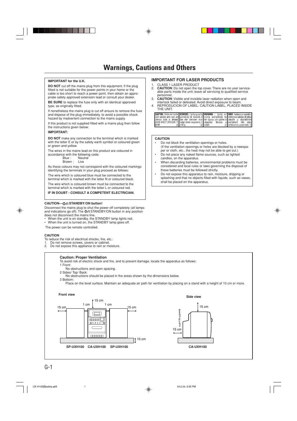 Warnings, cautions and others | JVC SP-UXH100 User Manual | Page 2 / 26