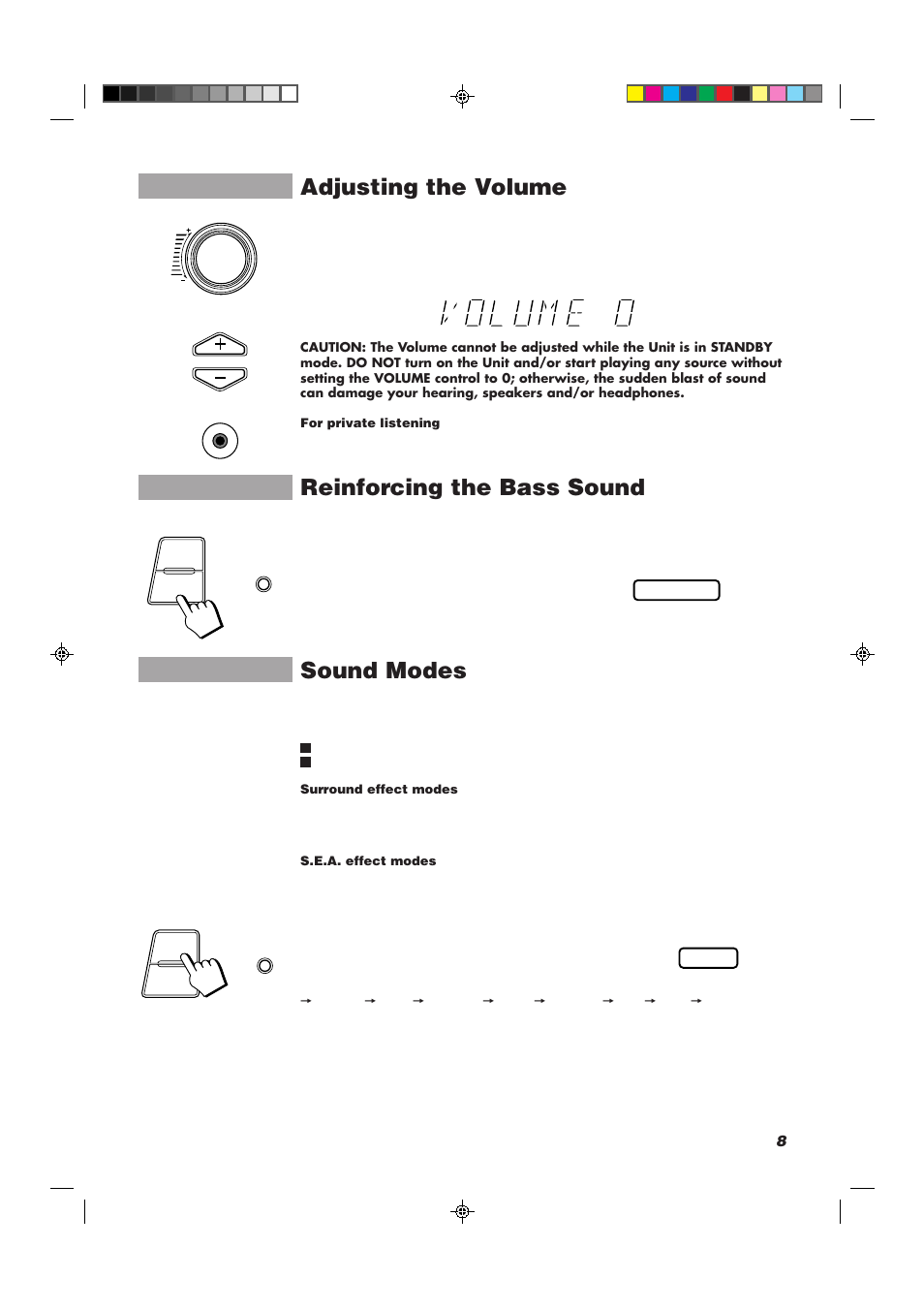 Adjusting the volume, Reinforcing the bass sound, Sound modes | JVC CA-MXJ10 User Manual | Page 11 / 32