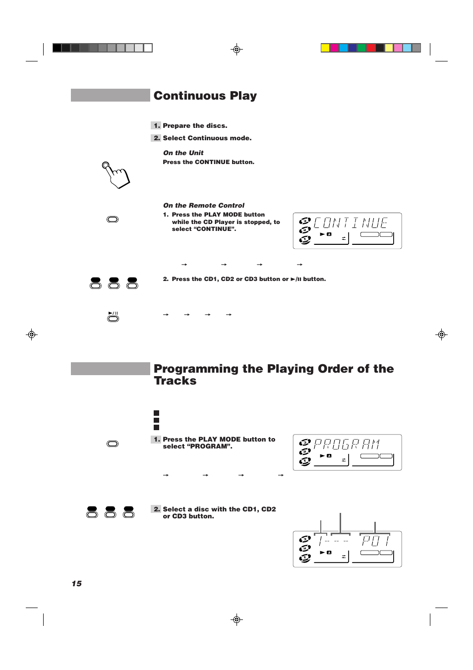 Continuous play, Programming the playing order of the tracks | JVC CA-MXJ10 User Manual | Page 18 / 32