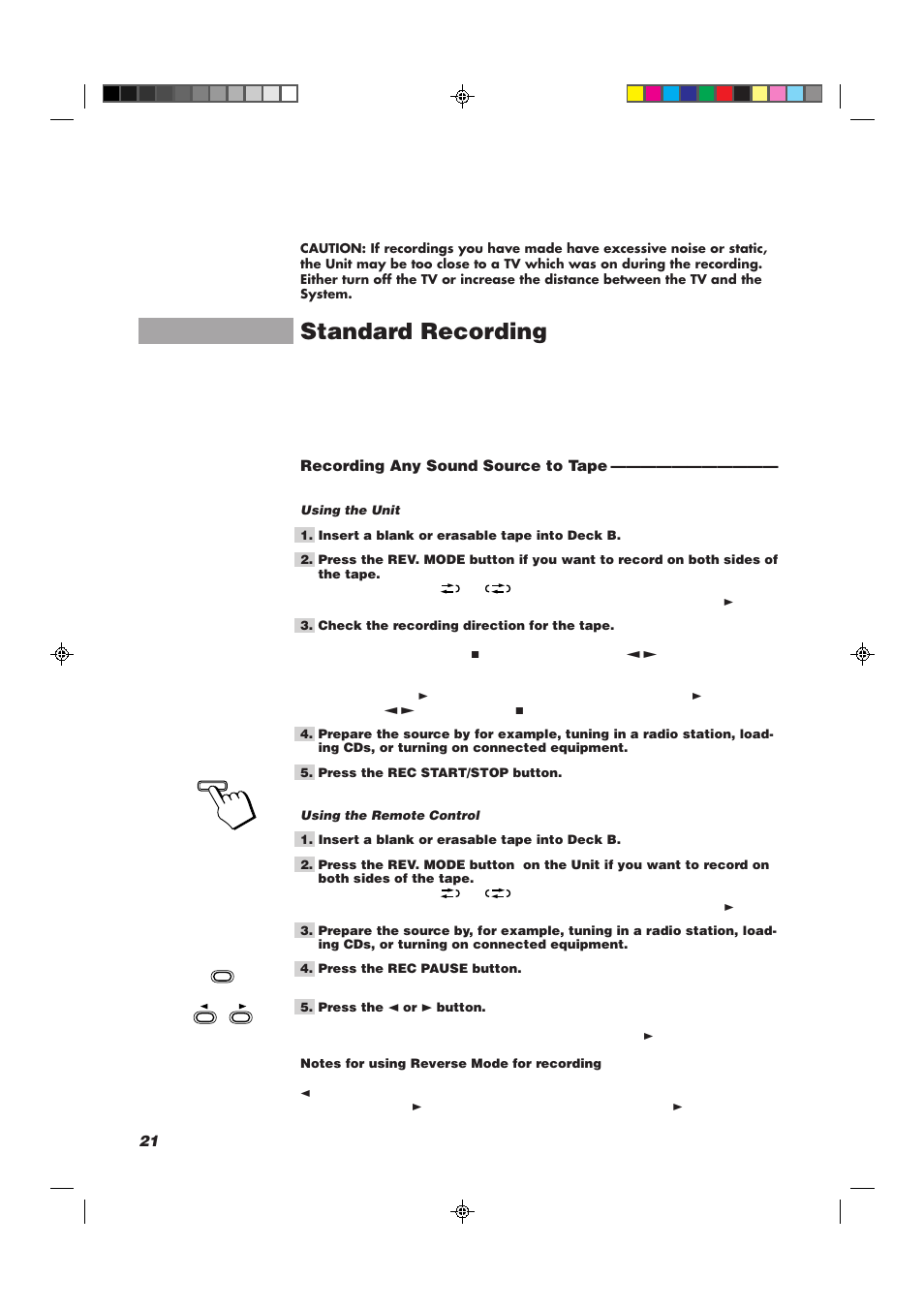 Standard recording, Recording any sound source to tape | JVC CA-MXJ10 User Manual | Page 24 / 32