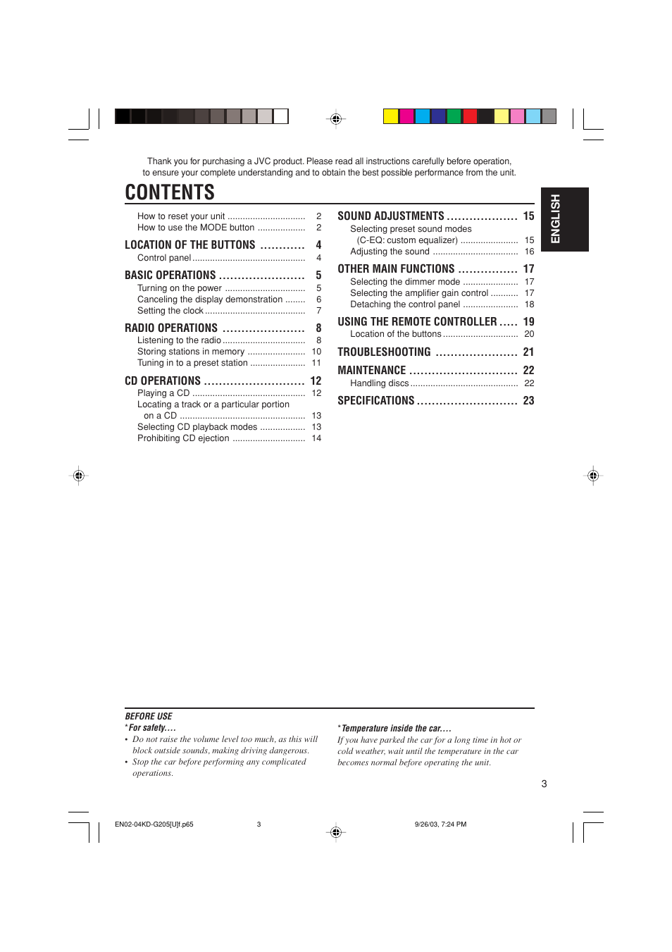 JVC KD-G205 User Manual | Page 3 / 28